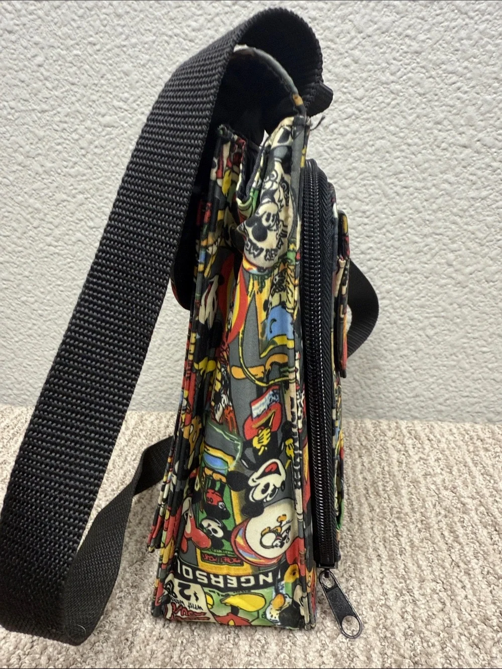 Nicole Miller Black Multicolor Mickey Print Crossbody Bag
